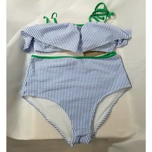 J Crew Blue White Seersucker High Waist Bikini